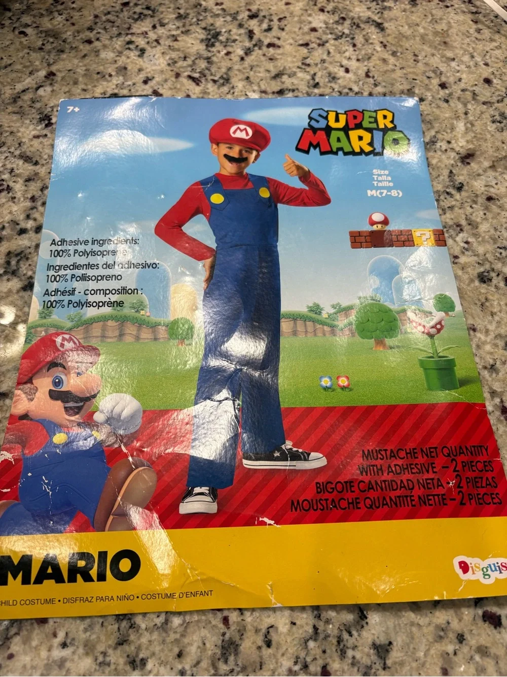 Mario costume youth medium 7-8 *No Mustache* FUC due to fabric pull Mark on hat